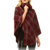 Aubrie Cozy Warm Plaid Checkered Super Sofy Faux Fur Collar Poncho