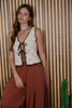 CONTRAST STITCH CROCHET KNIT FRONT TIE VEST