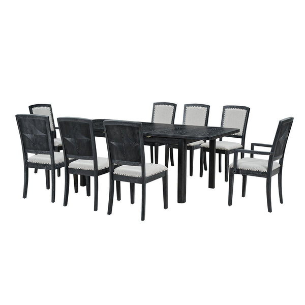 Rustic Extendable 84inch Dining Table Set With 24inch Removable Leaf , 6 Upholstered Armless Dining Chairs and 2 Padded