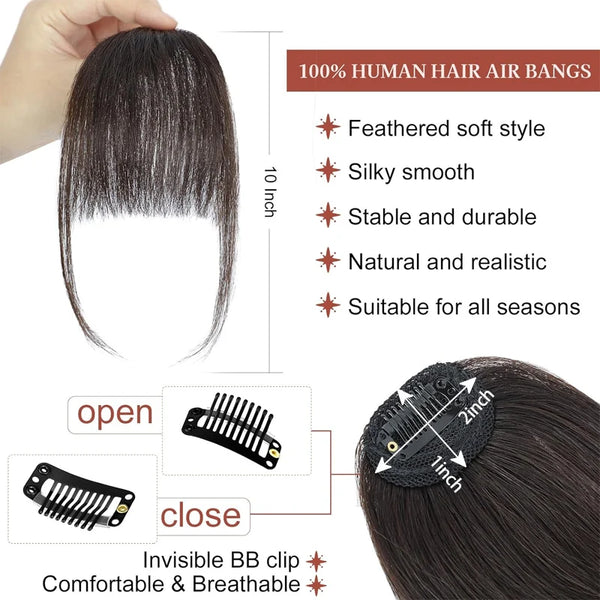 100% Human Hair Invisible Air Bangs Hair Clip-In Extension Front Fringes Hair Pieces Air Bangs Styling Accessorie for Women