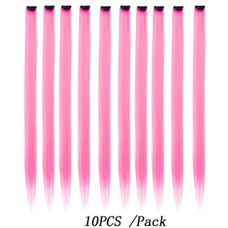 Buy 8-27 10Packs Straight Colored Clip in Hair One Piece Long Synthetic Rainbow 22 Inch Party Highlights Extensions for Women Kids Girls