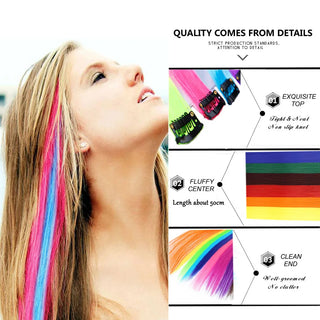 10Packs Straight Colored Clip in Hair One Piece Long Synthetic Rainbow 22 Inch Party Highlights Extensions for Women Kids Girls