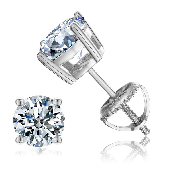Classic Screw Back 925 Sterling Silver 6.5mm 1ct VVS Moissanite Diamond Stud Earrings