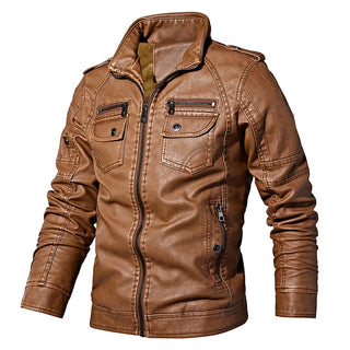 Buy brown Men&#39;s Leather Jackets Winter Fleece Casual Motorcycle Jacket Biker Leather Coats European Windbreaker Genuine Leather Jacket