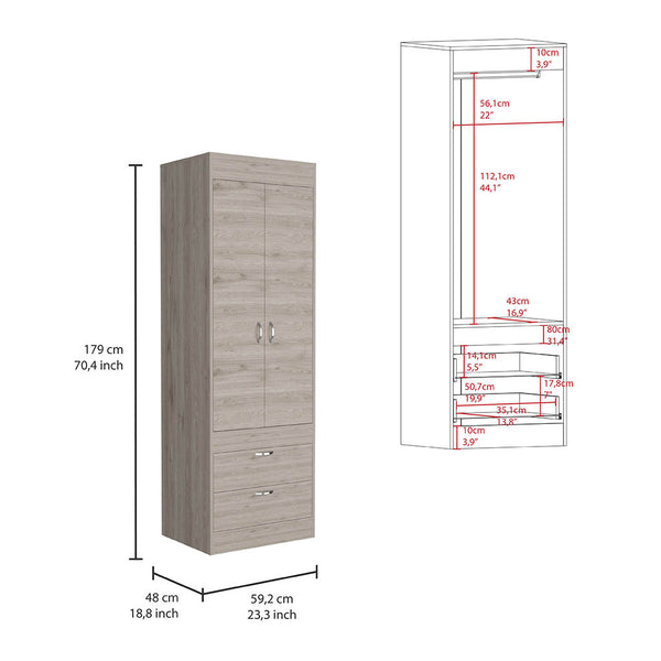 Armoire Tarento,Two Drawers - Light Gray