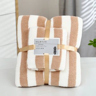 Buy 1-set-khaki 1 Set Striped Towel Bath Towel Household Coral Velvet Baby Bath Towel Soft Thickened Plush Children&#39;s Absorbent Bath Towel