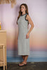 STRIPE CONTRAST TRIM SLEEVELESS KNIT MIDI DRESS
