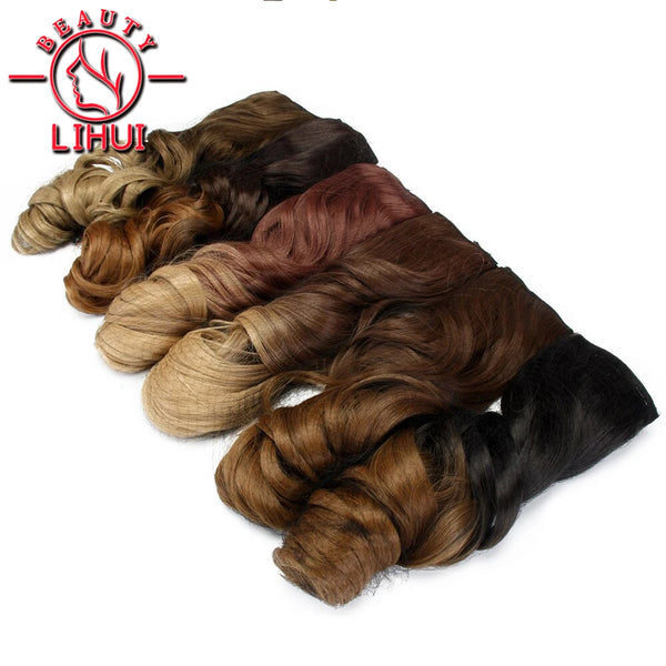 16 Clips Clip in Hair Extension Long Synthetic Hair Heat Resistant Hairpiece Natural Wavy Ombre Hair Piece 6Pcs/Set 20Inch LIHUI