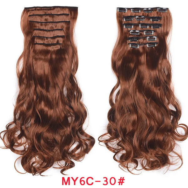 16 Clips Clip in Hair Extension Long Synthetic Hair Heat Resistant Hairpiece Natural Wavy Ombre Hair Piece 6Pcs/Set 20Inch LIHUI