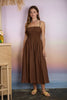 SHIRRED BODICE SPAGHETTI STRAP MIDI DRESS