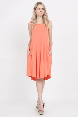 Buy deep-coral Sleeveless Pocket Swing Dress