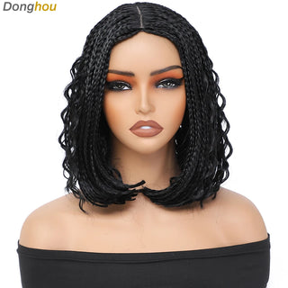 Buy 1b-color 12 Inch Box Braided Wigs Perruque Tresse Africaine Cheap Wigs on Sale Clearance Short Bob Braids Wig With Boho Curly for Women