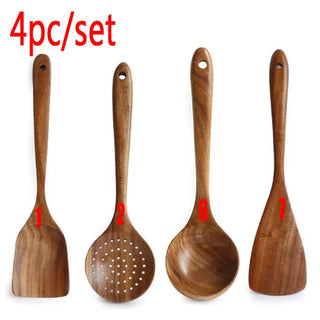 Buy a4pc 1-7pc Teak Natural Wood Tableware Spoon Spoon Turner Long Rice Colander Soup Skimmer Cooking Spoon Spoon Kitchen Tool Set