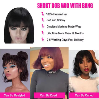 Straight Bob Wig With Bangs for Women