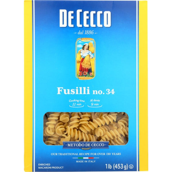 DE CECCO: Fusilli No 34 Pasta, 16 oz