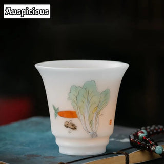 110ml Handmade Iced Jade  White Porcelain Teacup Hand Painted Cabbage Master Cup Ceramic High Smelling Cup Jianzhan Teaware Gift