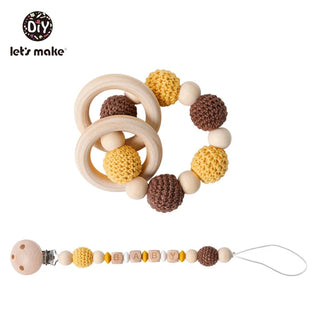 Buy multicolor Let&#39;s Make Baby Rattles Set Crochet Animal Elk Amigurumi Elephant Baby Teether Wooden Pacifier ChainBPA Free Nursing Rattle Toys