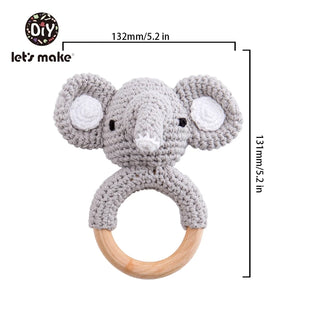 Buy gray Let&#39;s Make Baby Rattles Set Crochet Animal Elk Amigurumi Elephant Baby Teether Wooden Pacifier ChainBPA Free Nursing Rattle Toys