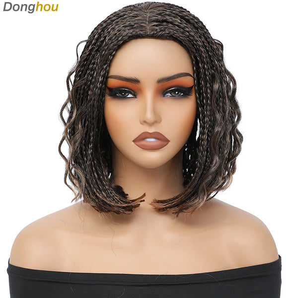 12 Inch Box Braided Wigs Perruque Tresse Africaine Cheap Wigs on Sale Clearance Short Bob Braids Wig With Boho Curly for Women