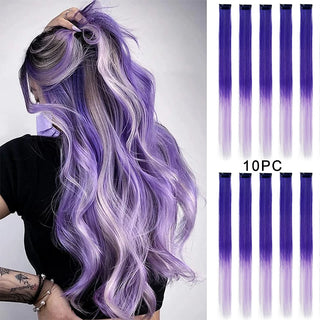 Buy 4-30hl 10Packs Straight Colored Clip in Hair One Piece Long Synthetic Rainbow 22 Inch Party Highlights Extensions for Women Kids Girls