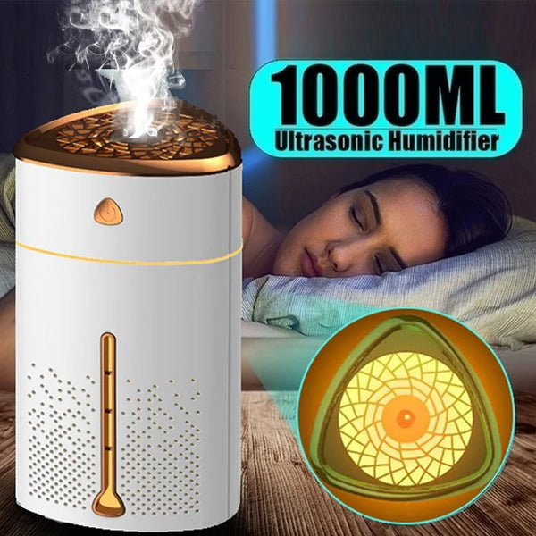 1000ml Car Humidifier Essential Oil Diffuser Car Home Air Humidifier USB Ultrasonic Negative Ion Mist Maker With LED Light