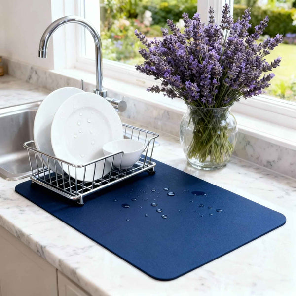 Navy Dish Drying Mat — Super Absorbent, Non-Slip | Strabella