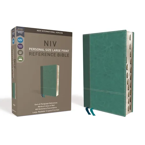 NIV, Personal Size Reference Bible, Large Print, Imitation Leather, Blue, Indexed, Red Letter Edition, Comfort Print - Imitation Leather