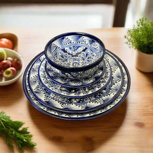 5-Piece Talavera Dinnerware Set | Blue & White Tableware for 1