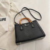 High Quality Leather Shoulder Bag For Women Luxury Alligator Handbag Designer Women Bag Retro Bamboo Handle Tote Bag Female