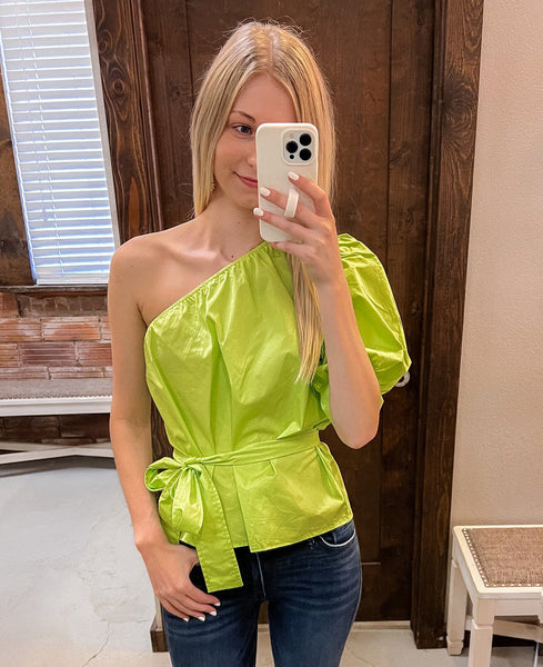 Lace-up Puff Sleeve One Shoulder Blouse