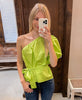 Lace-up Puff Sleeve One Shoulder Blouse