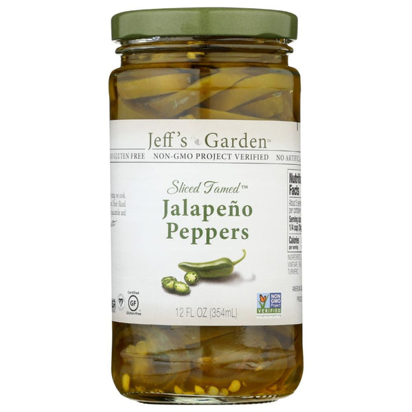JEFFS GARDEN: Sliced Tamed Jalapeno Peppers, 12 oz