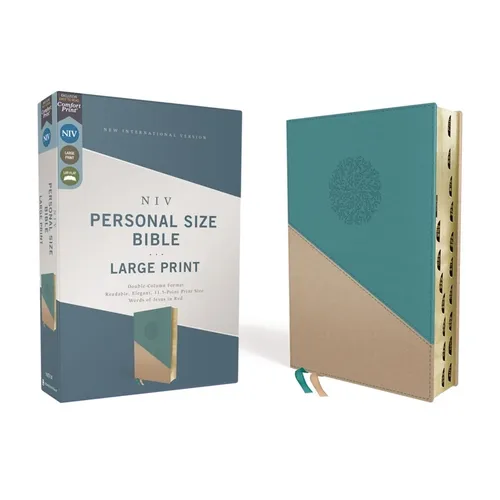 Niv, Personal Size Bible, Large Print, Leathersoft, Teal/Gold, Red Letter, Thumb Indexed, Comfort Print - Imitation Leather