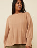 Curvy Long Cuff Cable Knit Pullover Top - Taupe