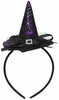 Edoneery Halloween Witch Hat Headband with Veil Feathers Purple for Women