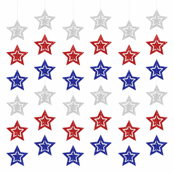 hhdatc 4th of July Hollow Out Star Banner Red Silver Blue Paper Decor