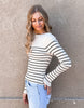 Long Sleeve Stripe Pattern Ribbed Knitted Top - Beige/Black