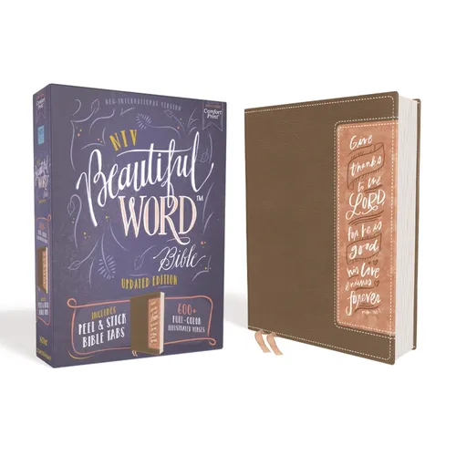 Niv, Beautiful Word Bible, Updated Edition, Peel/Stick Bible Tabs, Leathersoft, Brown/Pink, Red Letter, Comfort Print: 600+ Full-Color Illustrated Ver - Imitation Leather