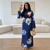 Watercolour Floral Washed-Crinkle Wide-Sleeve Maxi Dress(MS473)