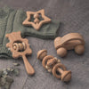 Wooden Baby Rattles Set | Beech Wood Teether and Musical Montessori Toy for Infants