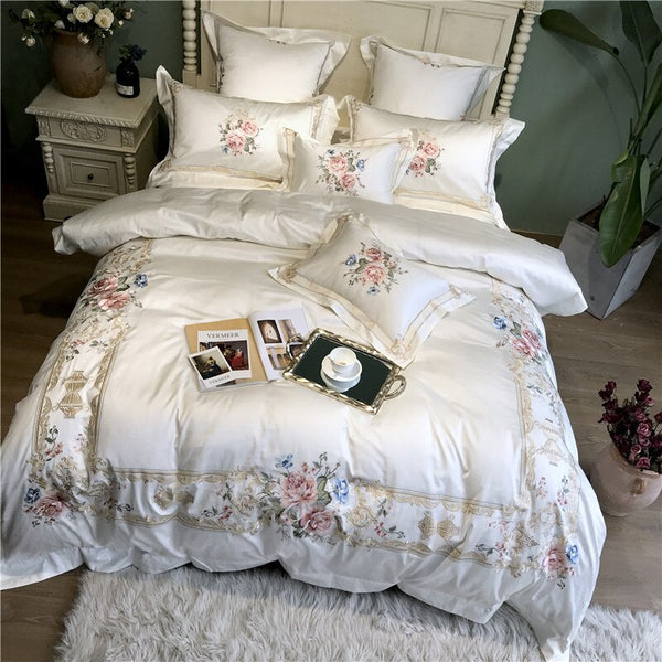 800TC Egyptian Cotton Luxury Embroidery White Bedding Set