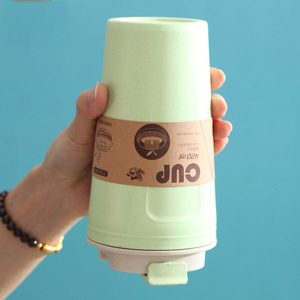 Travel Coffee Mug Eco-Friendly Bamboo Fiber Coffee Cup Silicone Ring Lid 420ml