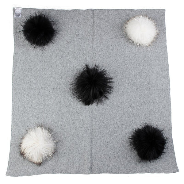 Geebro Newborn Warm Wool Swaddling Blanket With 15cm Real Raccoon Fur Pompom