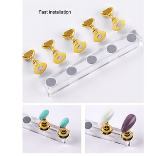 5pcs/Set Nail Practice Base Fake Nails Showing Stand Clay Finished Nail Art Finger Rest Nail Tip Seat Magnetic Nail Holder