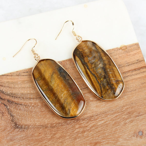 Natural Oval Stone Earrings