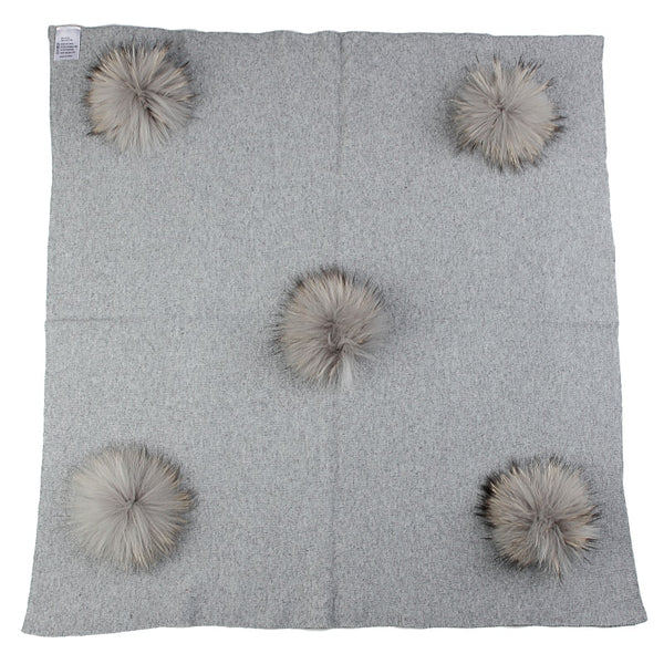 Geebro Newborn Warm Wool Swaddling Blanket With 15cm Real Raccoon Fur Pompom