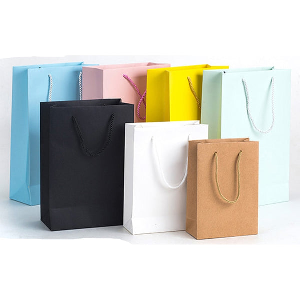 12 Pcs  Custom Logo Printed Thick Grossy White Paper Bag 250grams Cardboard Paper Shopping Bags With String