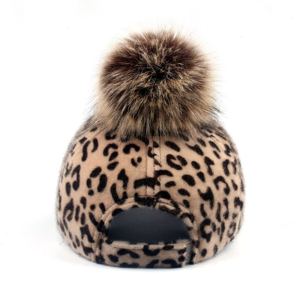 Faux Fur Pompom Ball Leopard Cap