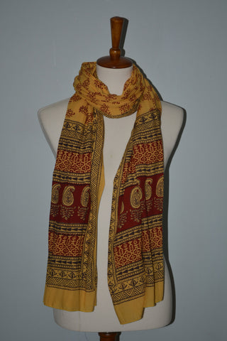 Buy yellow Block Printed Floral Scarf